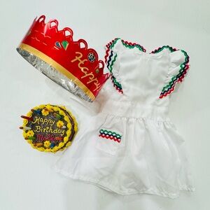 American Girl Doll Molly Birthday dress,  birthday cake, birthday crown.